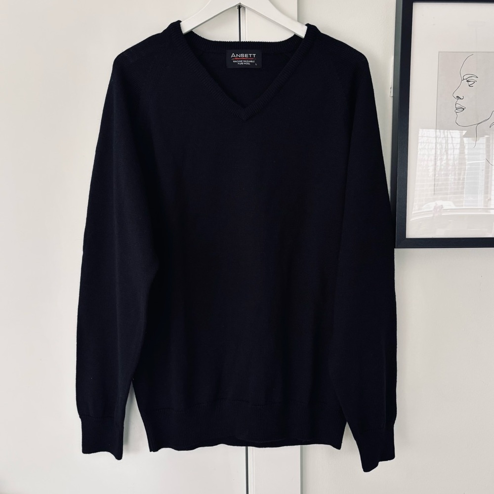 Ansett Men's Machine Washable Merino Wool Black Sweater size Large